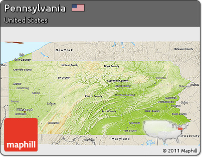 Physical 3D Map of Pennsylvania, shaded relief outside