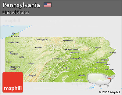 Physical 3D Map of Pennsylvania, single color outside