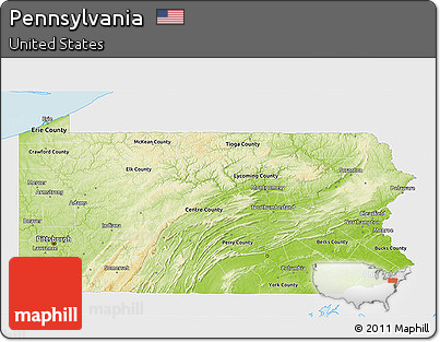 Physical 3D Map of Pennsylvania, single color outside