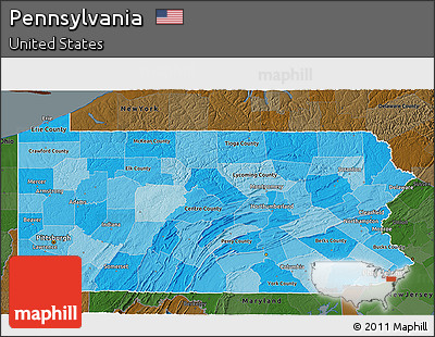 Political Shades 3D Map of Pennsylvania, darken
