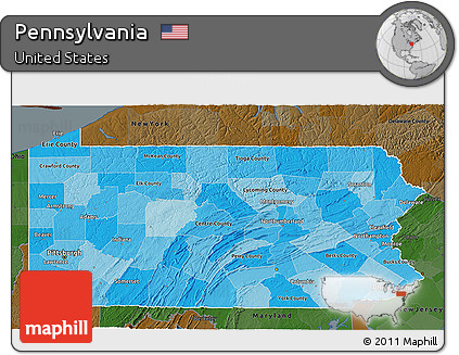 Political Shades 3D Map of Pennsylvania, darken