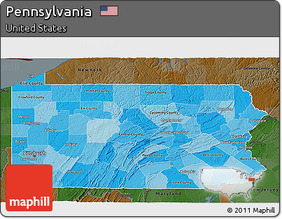 Political Shades 3D Map of Pennsylvania, darken