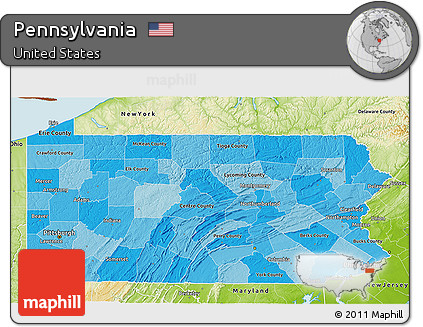 Political Shades 3D Map of Pennsylvania, physical outside