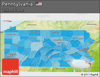 Political Shades 3D Map of Pennsylvania, physical outside