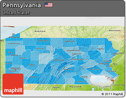 Political Shades 3D Map of Pennsylvania, physical outside