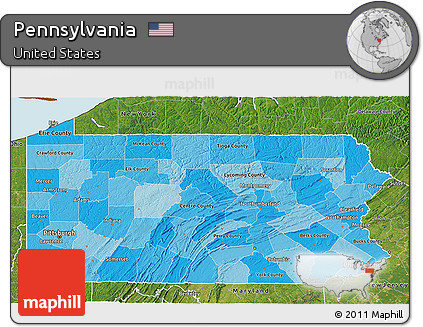 Political Shades 3D Map of Pennsylvania, satellite outside