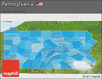 Political Shades 3D Map of Pennsylvania, satellite outside