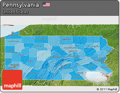 Political Shades 3D Map of Pennsylvania, satellite outside