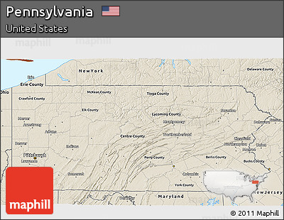 Shaded Relief 3D Map of Pennsylvania