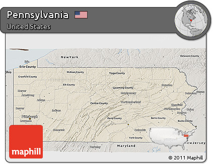 Shaded Relief 3D Map of Pennsylvania, semi-desaturated