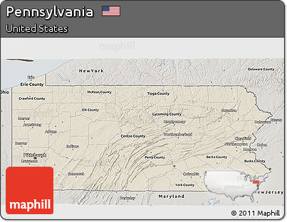 Shaded Relief 3D Map of Pennsylvania, semi-desaturated