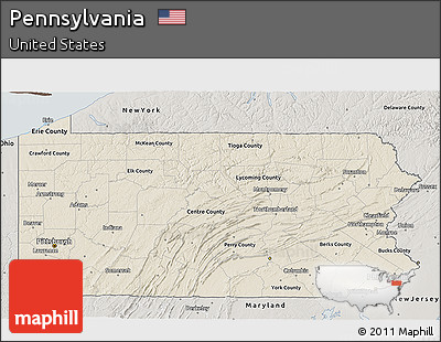Shaded Relief 3D Map of Pennsylvania, semi-desaturated