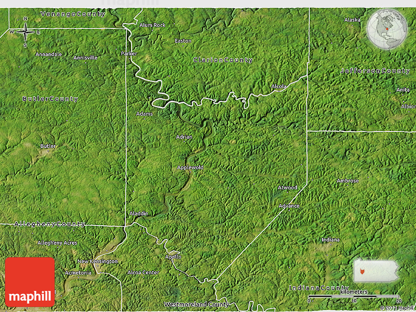 Satellite 3D Map of Armstrong County