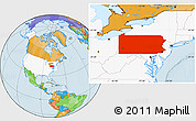 Political Location Map of Pennsylvania, highlighted country