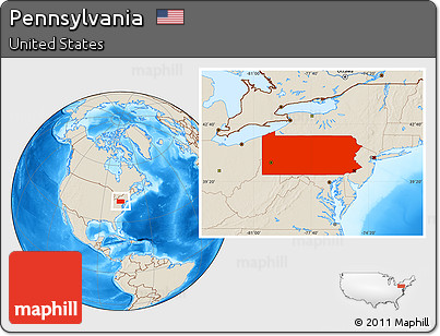 Shaded Relief Location Map of Pennsylvania