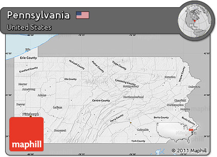 Gray Map of Pennsylvania, single color outside