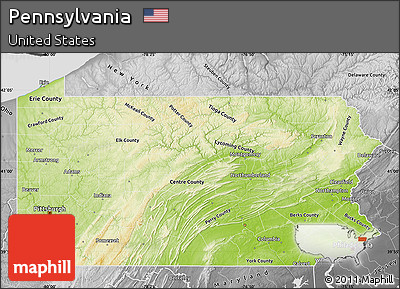 Physical Map of Pennsylvania, desaturated