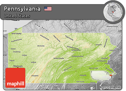 Physical Map of Pennsylvania, desaturated