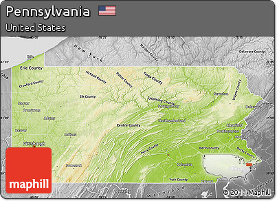 Physical Map of Pennsylvania, desaturated