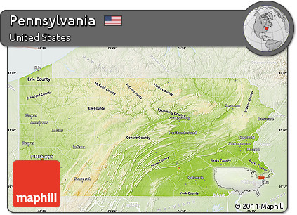 Physical Map of Pennsylvania, lighten