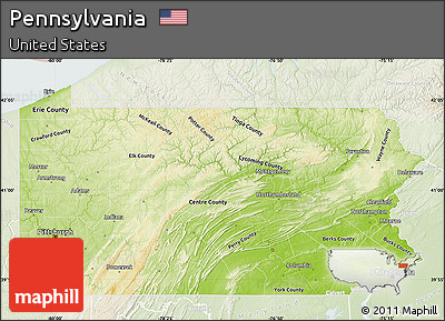 Physical Map of Pennsylvania, lighten