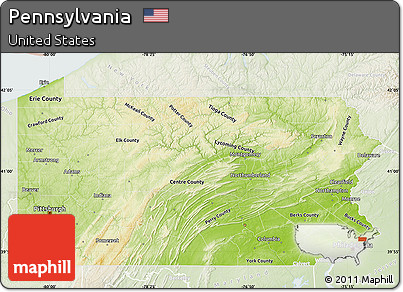 Physical Map of Pennsylvania, lighten