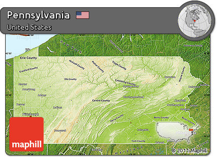 Physical Map of Pennsylvania, satellite outside