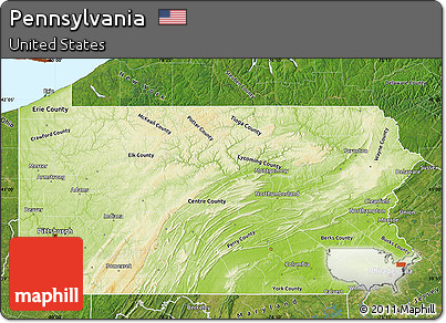 Physical Map of Pennsylvania, satellite outside