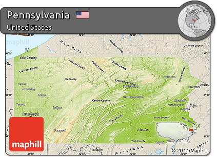 Physical Map of Pennsylvania, shaded relief outside