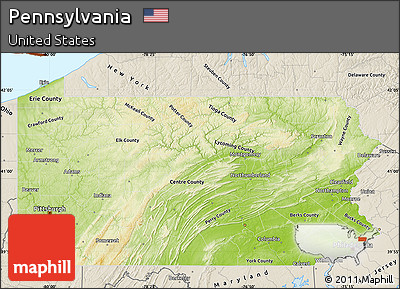 Physical Map of Pennsylvania, shaded relief outside
