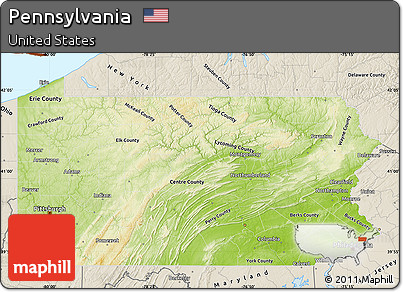 Physical Map of Pennsylvania, shaded relief outside