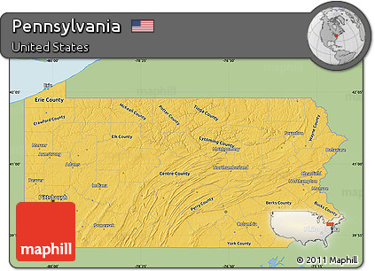 Savanna Style Map of Pennsylvania, single color outside