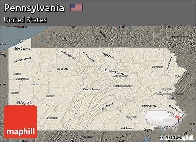 Shaded Relief Map of Pennsylvania, darken