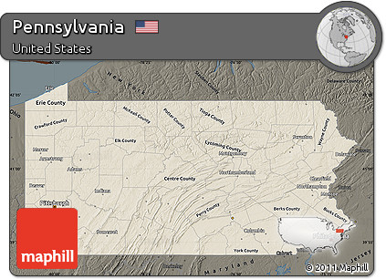 Shaded Relief Map of Pennsylvania, darken