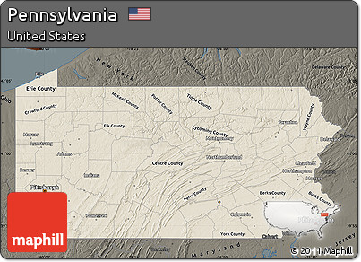Shaded Relief Map of Pennsylvania, darken