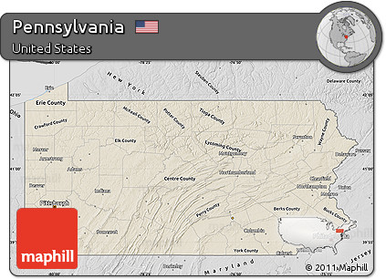 Shaded Relief Map of Pennsylvania, desaturated