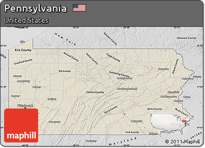 Shaded Relief Map of Pennsylvania, desaturated
