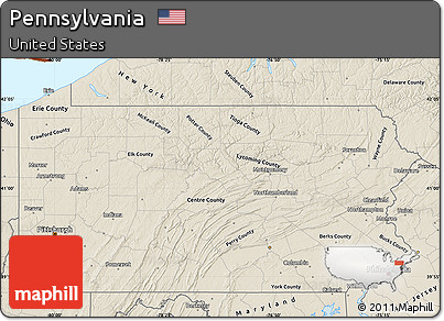Shaded Relief Map of Pennsylvania