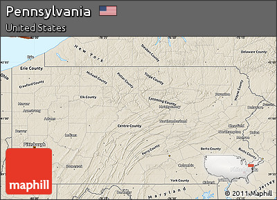 Shaded Relief Map of Pennsylvania