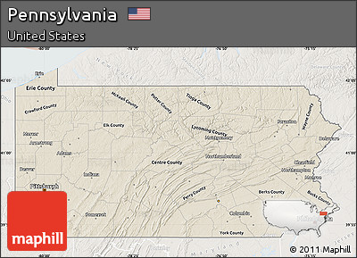 Shaded Relief Map of Pennsylvania, lighten