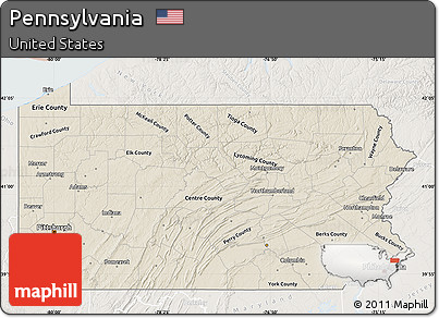 Shaded Relief Map of Pennsylvania, lighten
