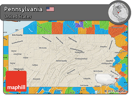 Shaded Relief Map of Pennsylvania, political outside