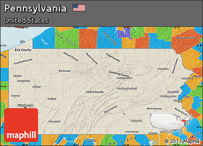 Shaded Relief Map of Pennsylvania, political outside