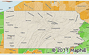 Shaded Relief Map of Pennsylvania, political shades outside