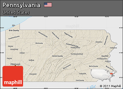 Shaded Relief Map of Pennsylvania, single color outside