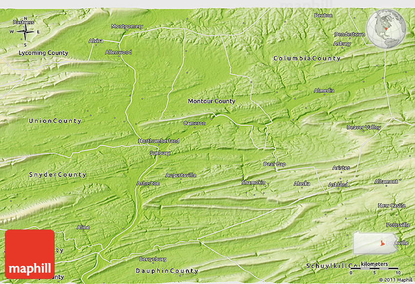 Physical 3D Map of Northumberland County
