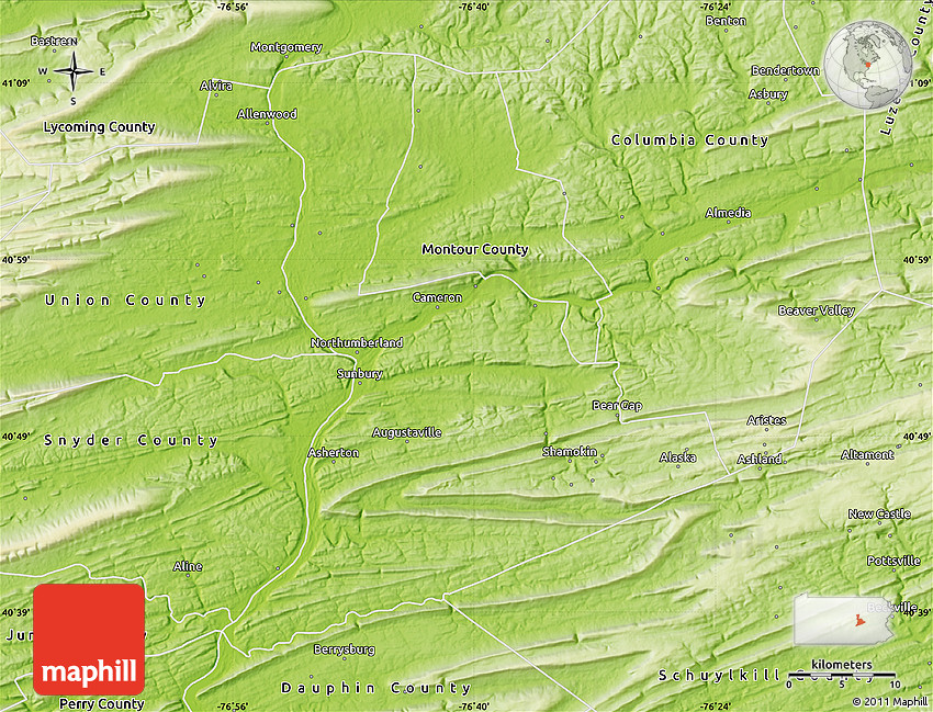 Physical Map of Northumberland County
