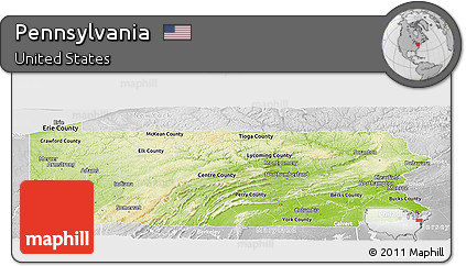 Physical Panoramic Map of Pennsylvania, lighten, desaturated