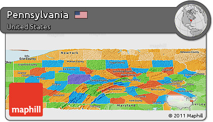 Political Panoramic Map of Pennsylvania, political shades outside
