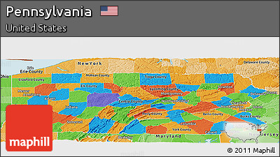 Political Panoramic Map of Pennsylvania, political shades outside